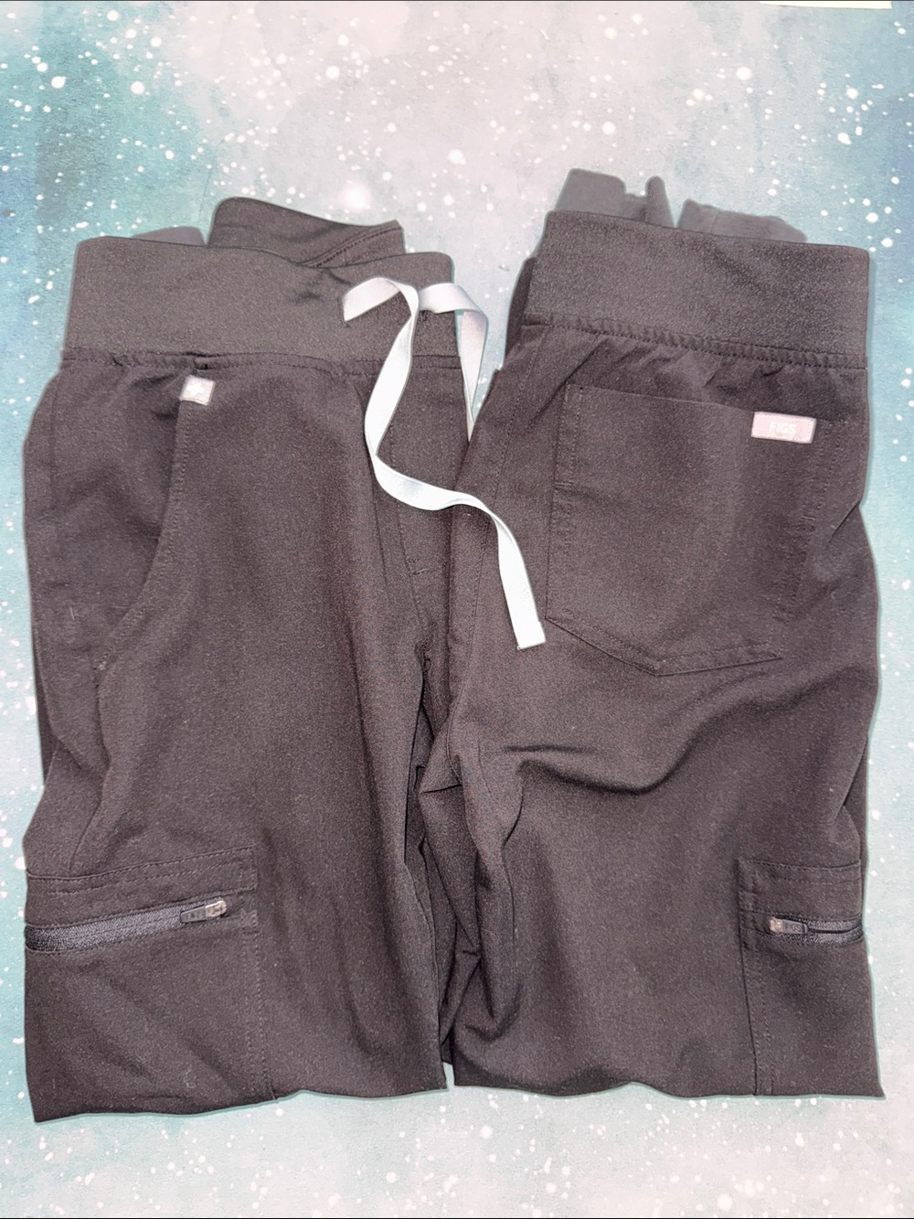 Figs Black Drawstring Cargo Jogger scrub pants xxs petite 2 pairs